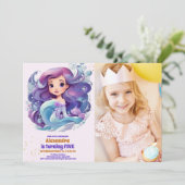 Invitation Photo Aquarelle Sirène fête d'anniversaire (Debout devant)