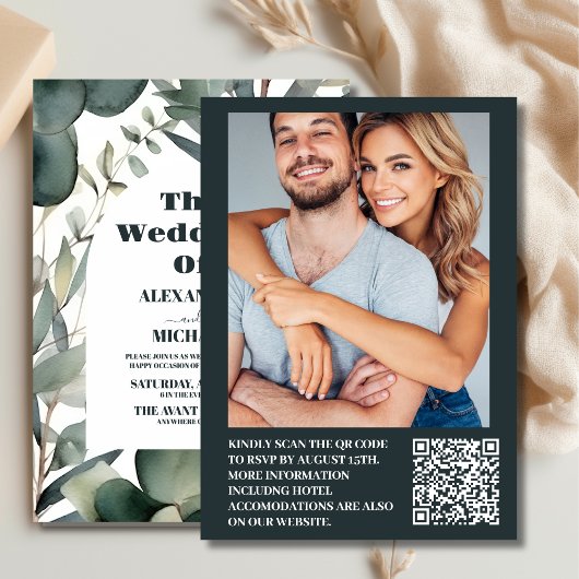 Invitation Photo Aquarelle Verdure Eucalyptus Mariage