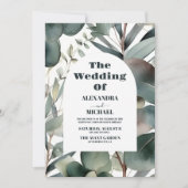 Invitation Photo Aquarelle Vert Eucalyptus Mariage (Devant)