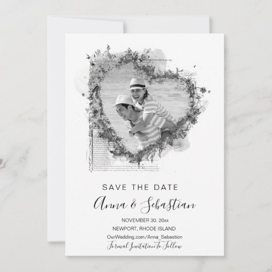 Invitation *~* PHOTO AR6 Coeur MARIAGE ÉCONOMISER LA DATE QR (Devant)
