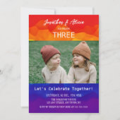 Invitation Photo Arc en ciel coloré Enfants Anniversaire conj (Devant)