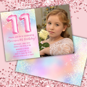 Invitation Photo Arc-en-ciel rose 11e anniversaire
