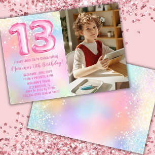 Invitation Photo Arc-en-ciel rose 13e anniversaire