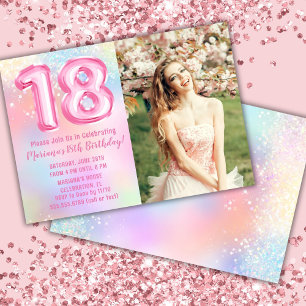 Invitation Photo Arc-en-ciel rose 18e anniversaire