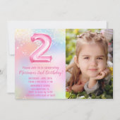 Invitation Photo Arc-en-ciel rose 2e anniversaire (Devant)