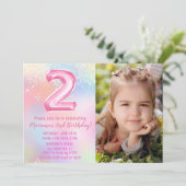 Invitation Photo Arc-en-ciel rose 2e anniversaire (Debout devant)