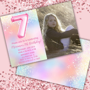 Invitation Photo Arc-en-ciel rose 7e anniversaire