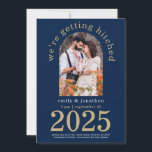 Invitation Photo Arc Moderne Marine Gold Wedding Enregistrer<br><div class="desc">Photo Arc moderne Mariage bleu or de marine. Style minimaliste moderne et votre photo en forme d'arc. Personnalisez facilement le texte et remplacez la photo par votre propre orientation portrait.</div>