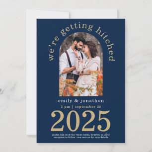 Invitation Photo Arc Moderne Marine Gold Wedding Enregistrer