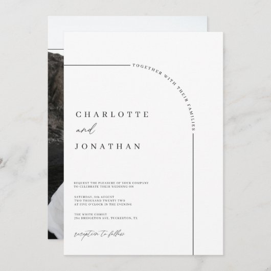 Invitation Photo Arch moderne Mariage noir et blanc (Devant / Derrière)