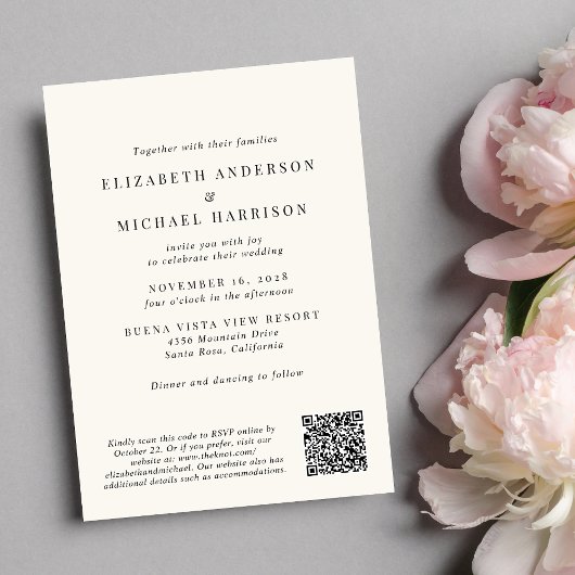Invitation Photo Arch moderne QR Code Cream Mariage