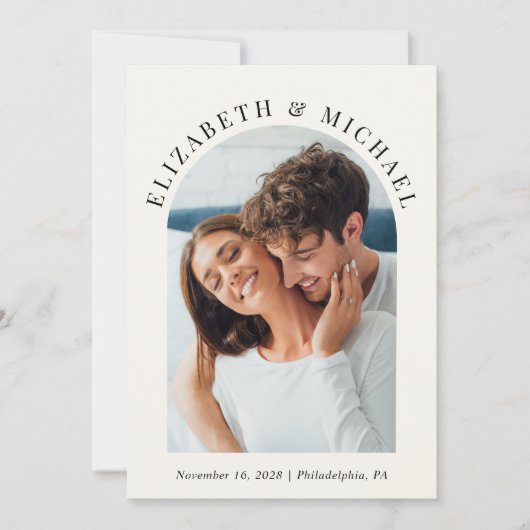 Invitation Photo Arch moderne QR Code Cream Mariage (Devant)