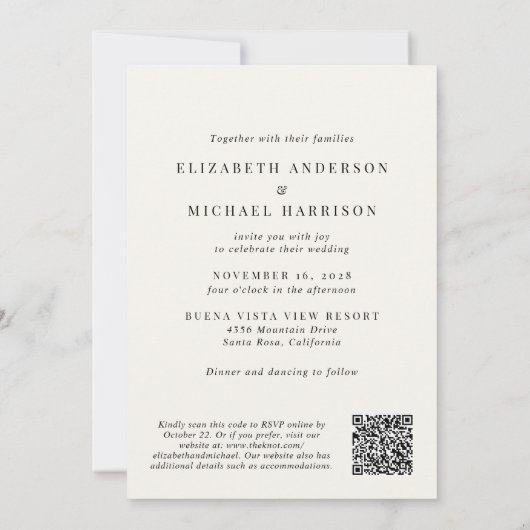 Invitation Photo Arch moderne QR Code Cream Mariage (Dos)
