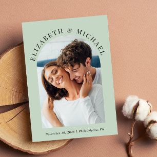 Invitation Photo Arch moderne QR Code Sage Mariage