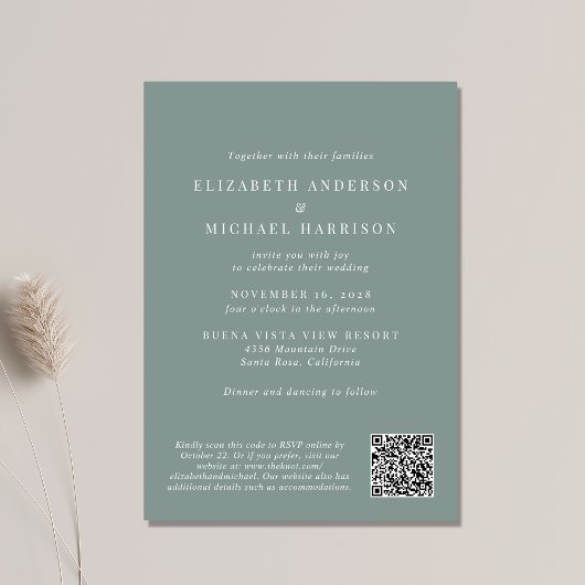 Invitation Photo Arch moderne QR Code Sage Mariage