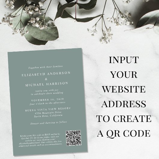 Invitation Photo Arch moderne QR Code Sage Mariage Décontract