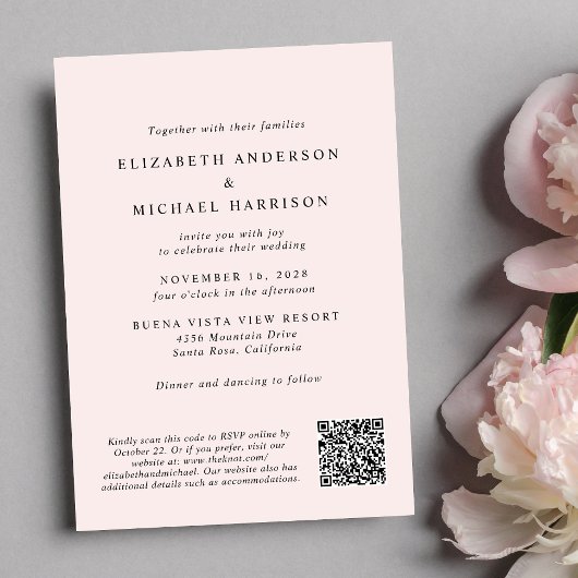Invitation Photo Arch moderne QR Code Tout en un Mariage rose