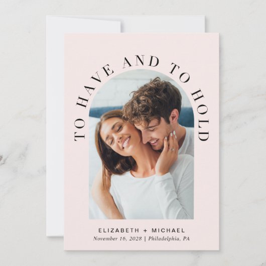 Invitation Photo Arch moderne QR Code Tout en un Mariage rose (Devant)