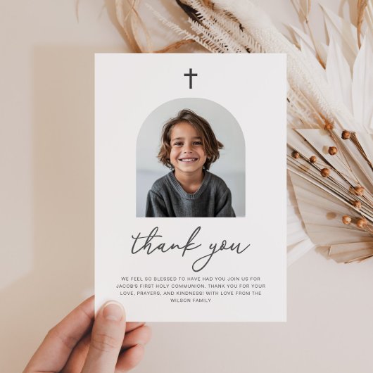 Invitation Photo Arched First Communion Boy Merci