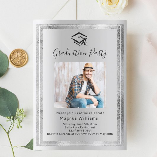 Invitation Photo Argent Graduation Party
