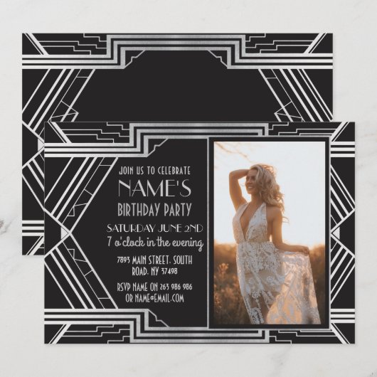 invitation photo Art déco des années 1920 Gatsby (Devant / Derrière)