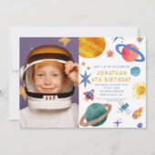 Invitation Photo Astronaut Planètes Space Boy Anniversaire (Devant)