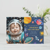 Invitation Photo Astronaut Planètes Space Boy Anniversaire (Debout devant)