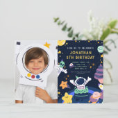 Invitation Photo Astronaut Planètes Space Boy Anniversaire (Debout devant)