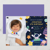 Invitation Photo Astronaut Planètes Space Boy Anniversaire (Devant / Derrière)