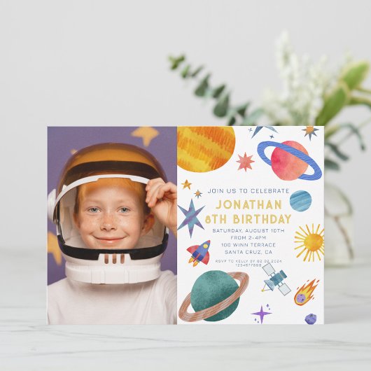 Invitation Photo Astronaut Planètes Space Boy Anniversaire