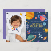 Invitation Photo Astronaut Planètes Space Boy Anniversaire (Devant / Derrière)