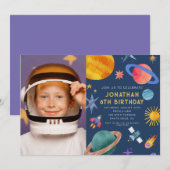 Invitation Photo Astronaut Planètes Space Boy Anniversaire (Devant / Derrière)