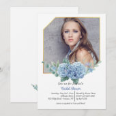 Invitation photo avec cadre d'hortensia bleu (Devant / Derrière)