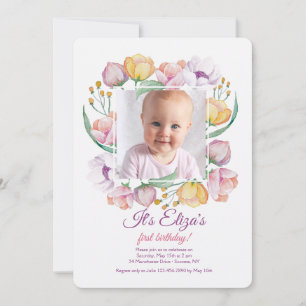 Invitation photo avec cadre floral de printemps