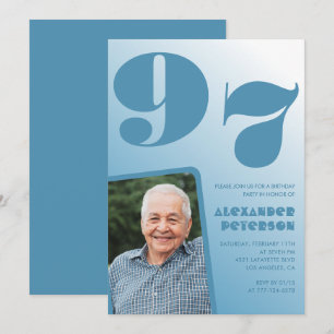 Invitation Photo avec dégradé bleu rétro 97e anniversaire