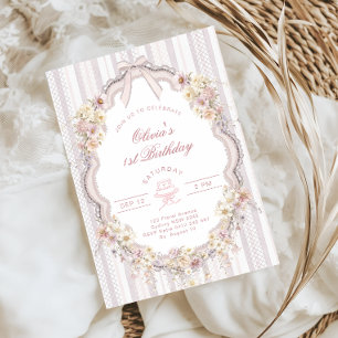 Invitation photo avec nœud papillon floral pour 1e
