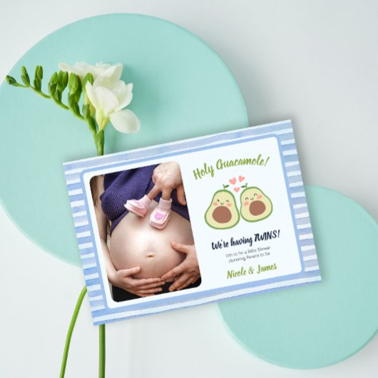 Invitation Photo Avocado Baby shower de jumeaux neutres selon