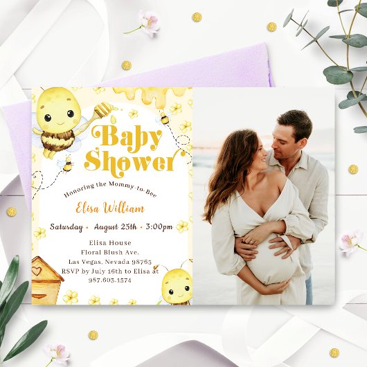 Invitation Photo Baby shower d'abeilles miel