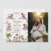 Invitation Photo Baby shower de dragon mou d'aquarelle (Devant)