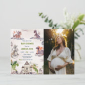 Invitation Photo Baby shower de dragon mou d'aquarelle (Debout devant)