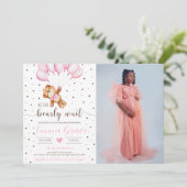 Invitation Photo Baby shower fille ours en peluche mignonne (Debout devant)
