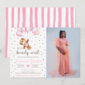 Invitation Photo Baby shower fille ours en peluche mignonne (Devant / Derrière)