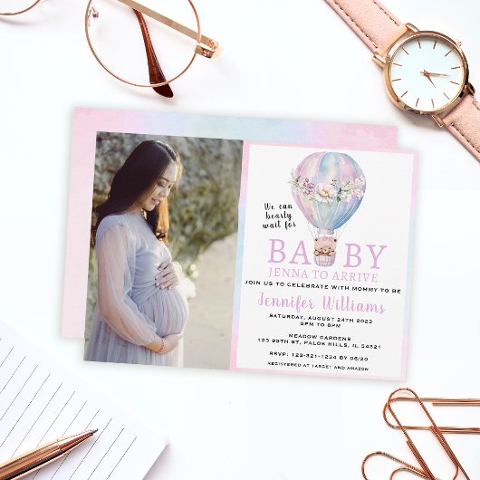 Invitation photo baby shower montgolfière