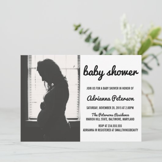 Invitation Photo Baby shower simple et moderne (Debout devant)