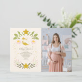 Invitation Photo Baby shower végétal céleste Vintage (Debout devant)