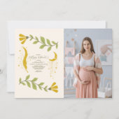 Invitation Photo Baby shower végétal céleste Vintage (Devant)