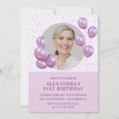 Invitation photo ballons violets chic 91e annivers (Devant)