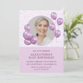 Invitation photo ballons violets chic 91e annivers (Debout devant)