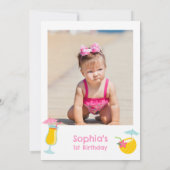 Invitation Photo Bannière rose Retro Splish Splash 1er annive (Dos)