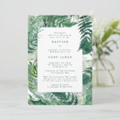 Invitation Photo Baptême botanique verte et élégante (Debout devant)